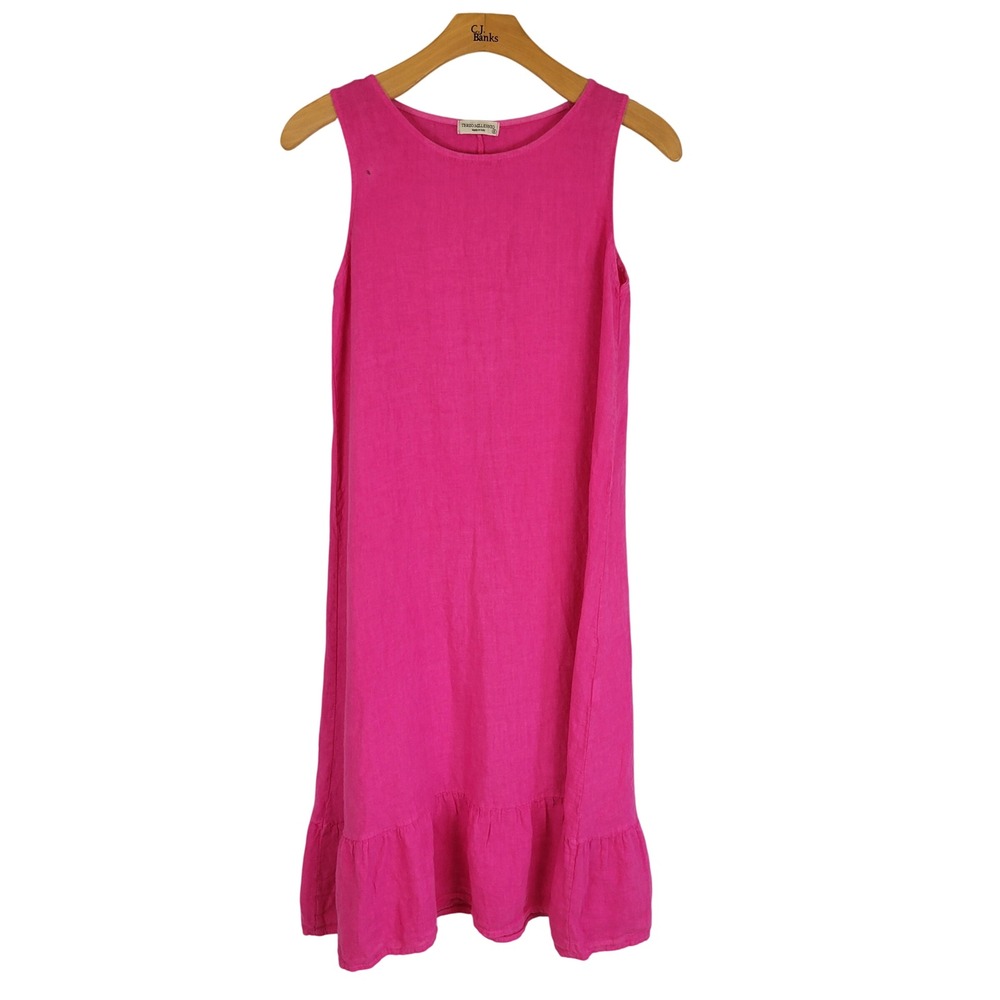 Terzo Millennio 100% Linen Midi Dress Pink Size Small Lagenlook Made in Italy